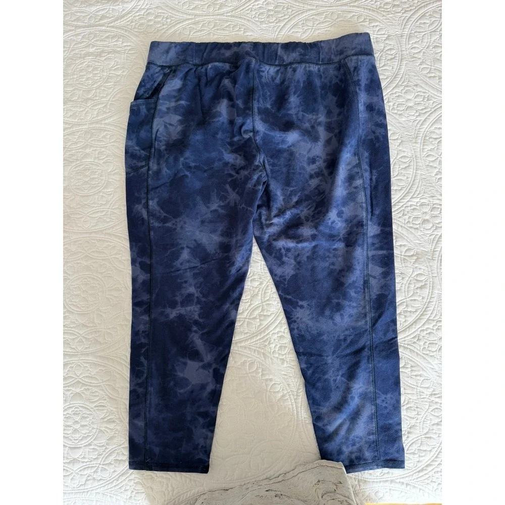 Tie Dye Leggings Blue 2X High Rise Crop with Side Pockets Capri Athletic Pants